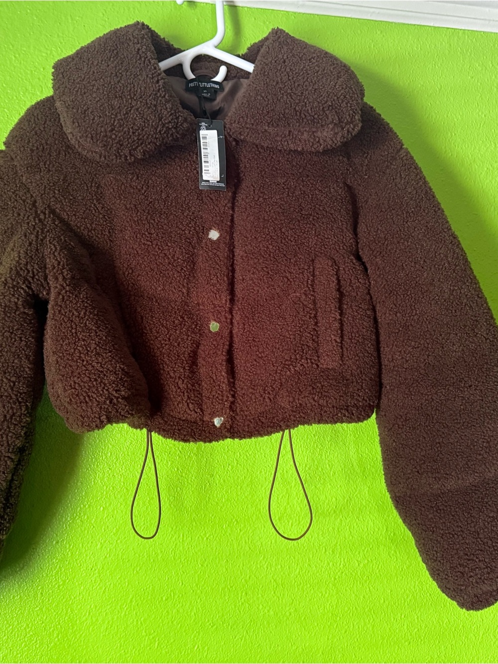 PrettyLittleThing Brown Sherpa Cropped Puffer Jacket